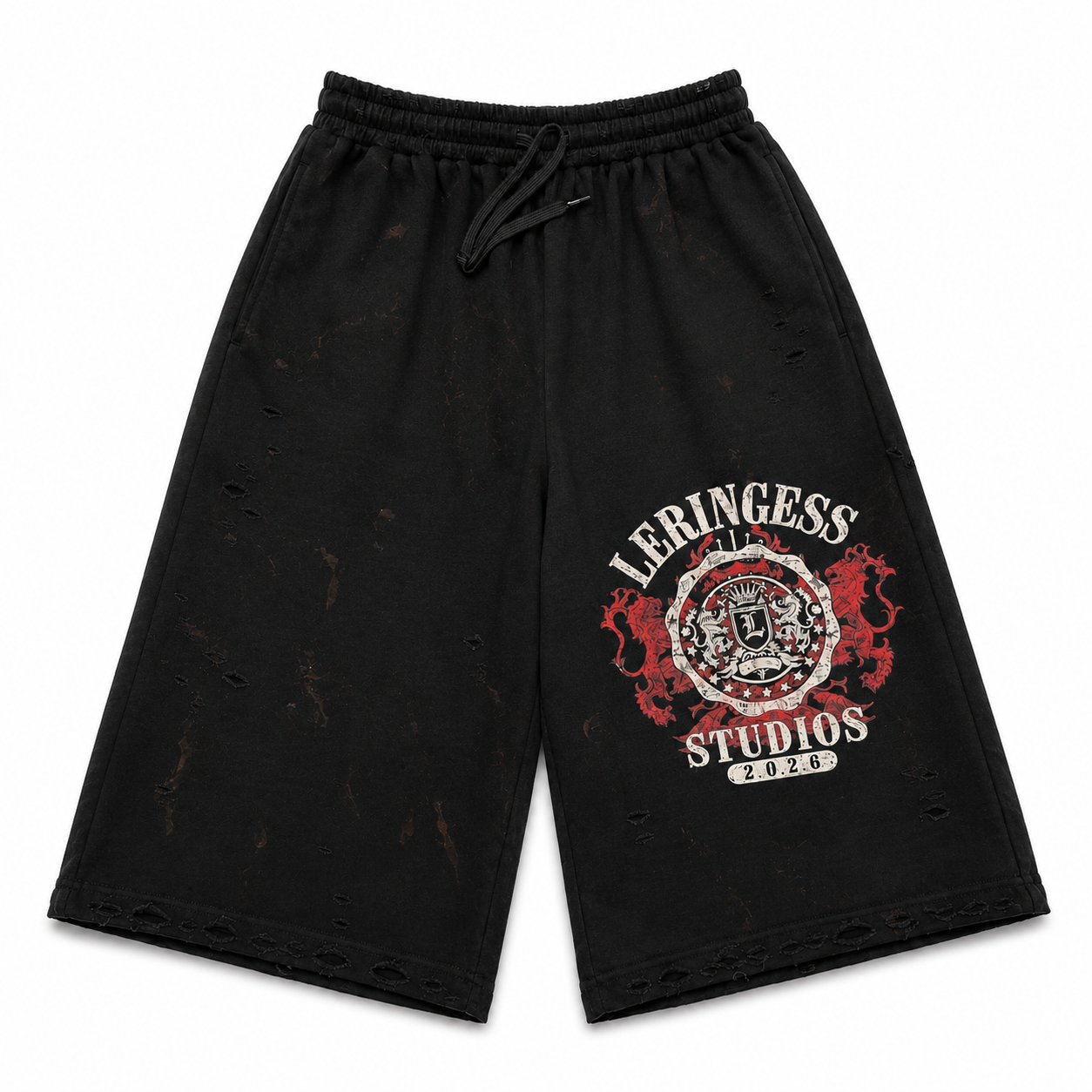 LERINCESS Studios Distressed 3/4 Sweat Shorts